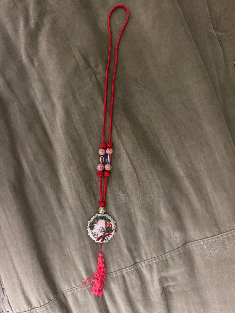 Red Tassel Asian Motif Pendant Necklace - Women Jewelry